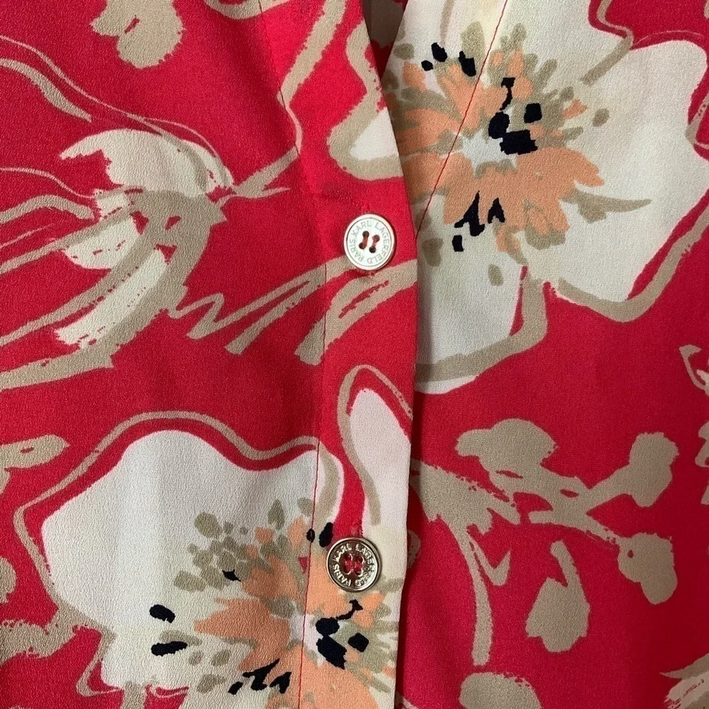 Karl Lagerfeld Blouse coral with floral print long sleeve size Large T177
